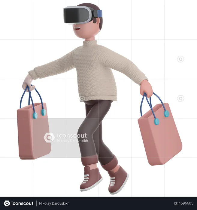Mann beim virtuellen Einkaufen  3D Illustration
