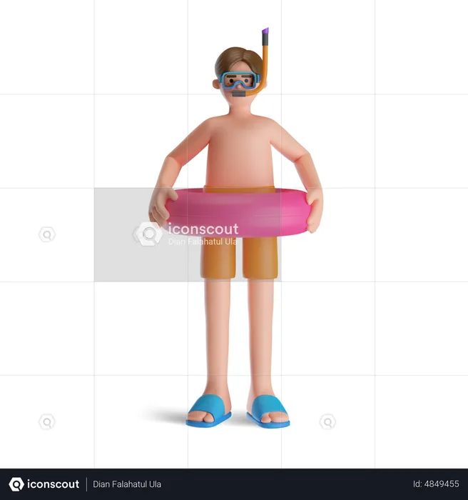 Mann mit aufblasbarem Ring  3D Illustration