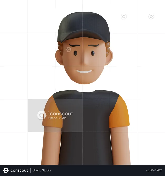 Mann mit lockigem Haar und Hut  3D Icon