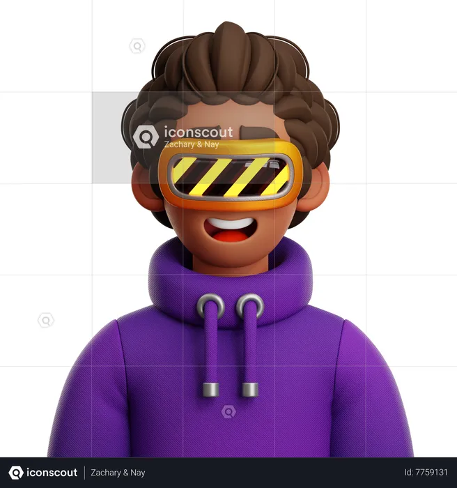 Mann mit lockigem Haar und VR  3D Icon