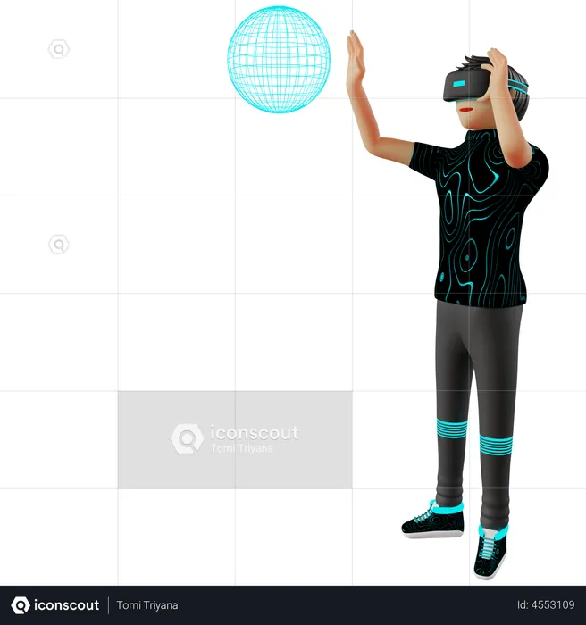 Mann nutzt VR-Technologie  3D Illustration