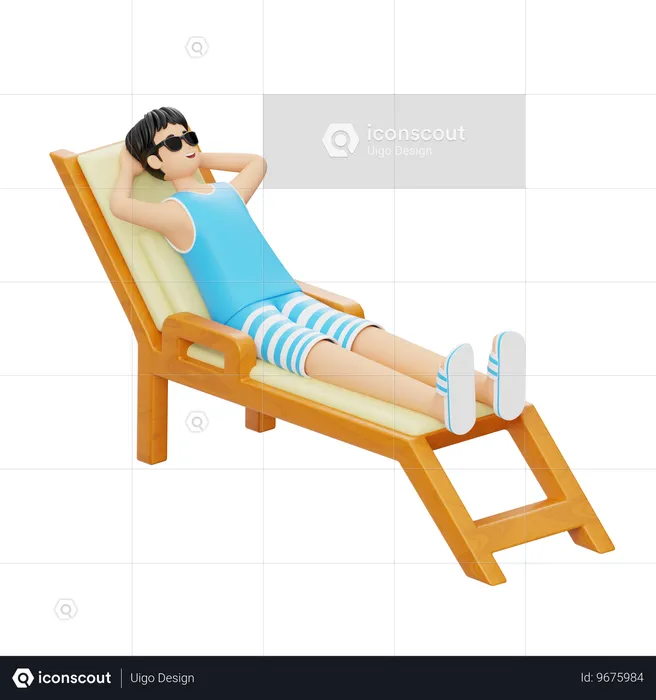 Mann Sonnenbaden am Strand  3D Illustration