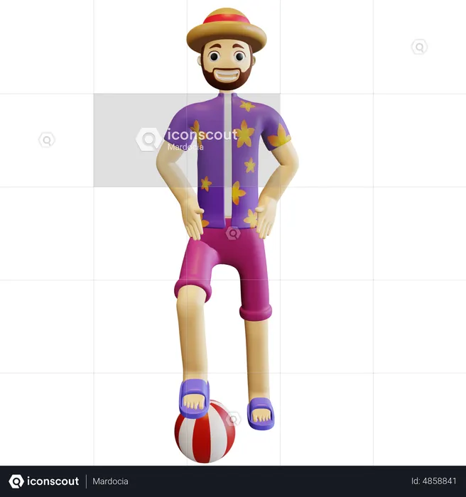 Mann spielt Ball am Strand  3D Illustration