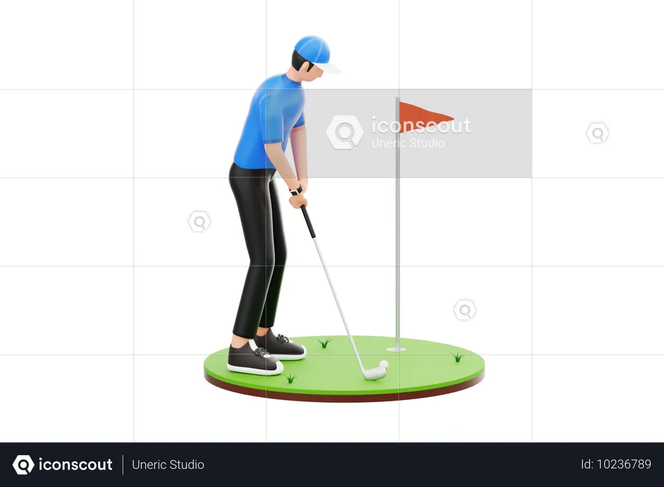 Mann spielt Golf auf dem Platz  3D Illustration