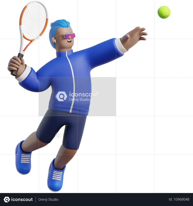 Mann springt mit einem Tennisschläger  3D Icon