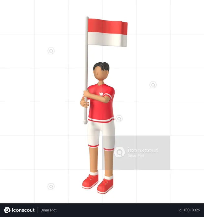 Mann trägt große indonesische Flagge  3D Illustration