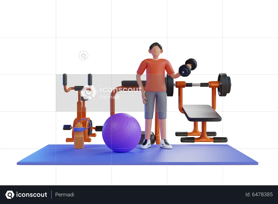 Mann trainiert im Fitnessstudio  3D Illustration