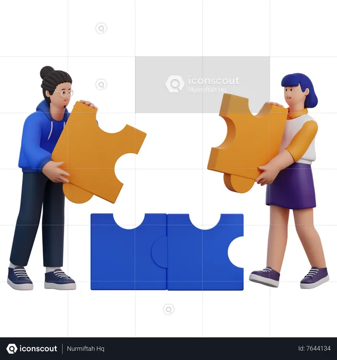 Mann und Frau setzen Puzzles zusammen  3D Icon