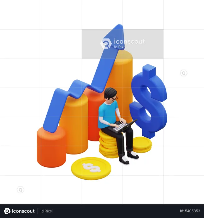 Mann zeigt Wachstum bei Finanzinvestitionen  3D Illustration