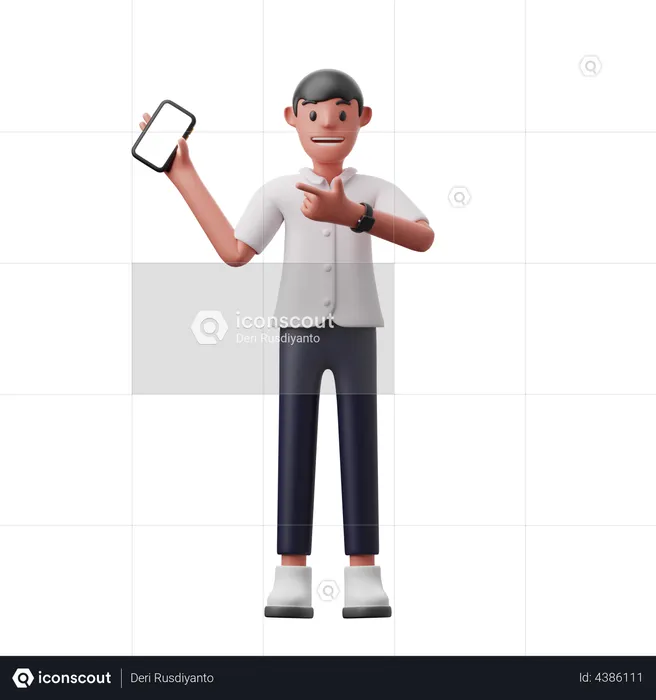 Mann zeigt Handy  3D Illustration