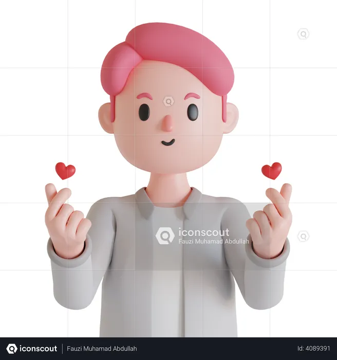 Mann zeigt Liebeszeichen  3D Illustration