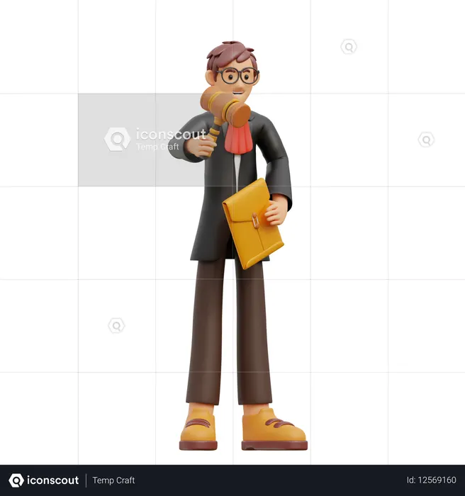 Männlicher Anwalt mit Richterhammer  3D Icon