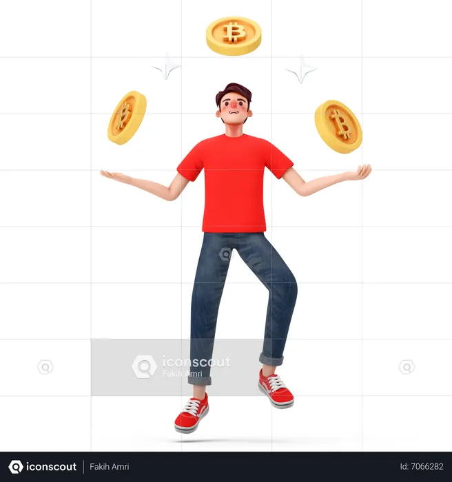 Männlicher Bitcoin-Besitzer  3D Illustration