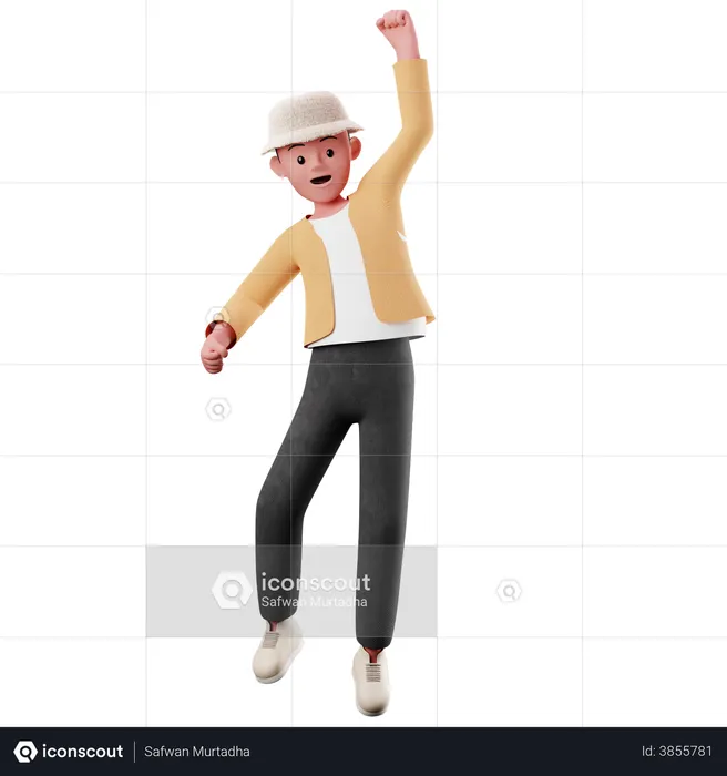 Männlicher Charakter mit glücklicher Springpose  3D Icon