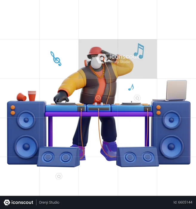 Männlicher DJ spielt Musik  3D Illustration