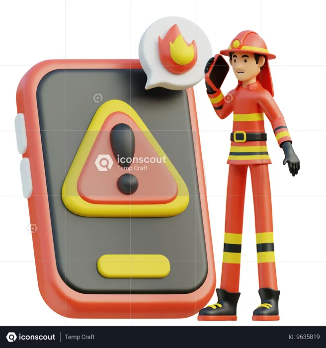 Mobile App für männliche Feuerwehrmänner  3D Illustration