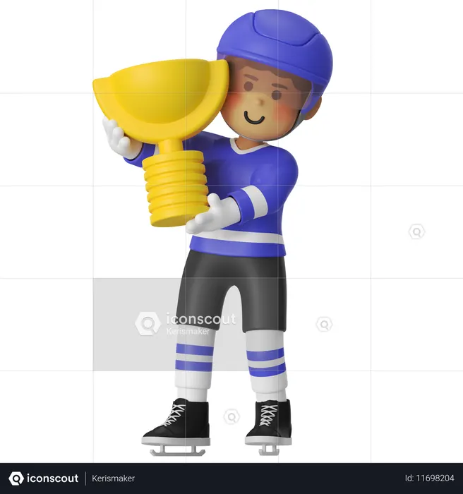 Männlicher Hockeyspieler mit Hockeytrophäe  3D Icon