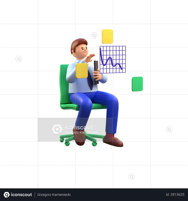 Männlicher Mitarbeiter analysiert Daten  3D Illustration