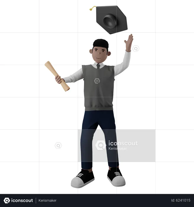 Männlicher Student mit Hochschulabschluss  3D Illustration