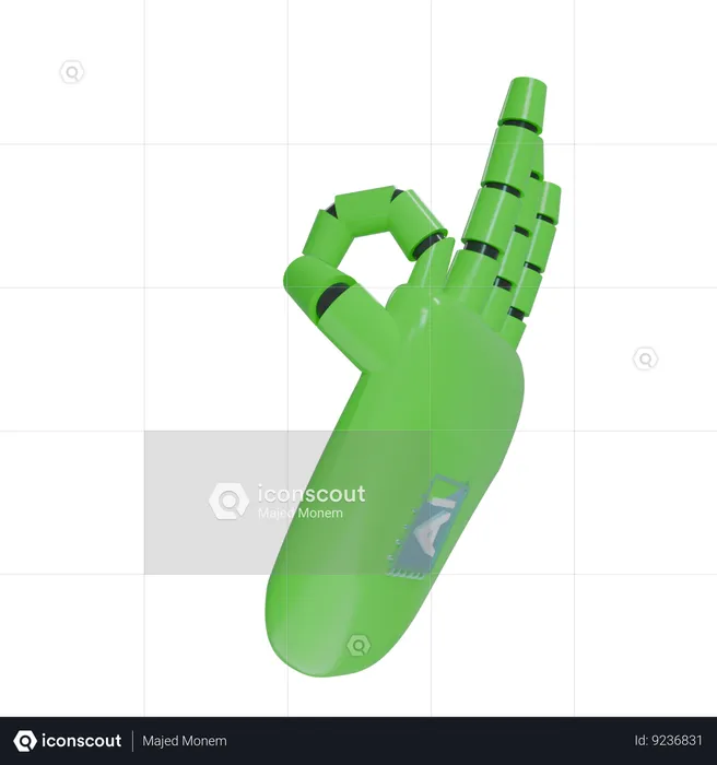 Mano Robot OK Verde  3D Icon