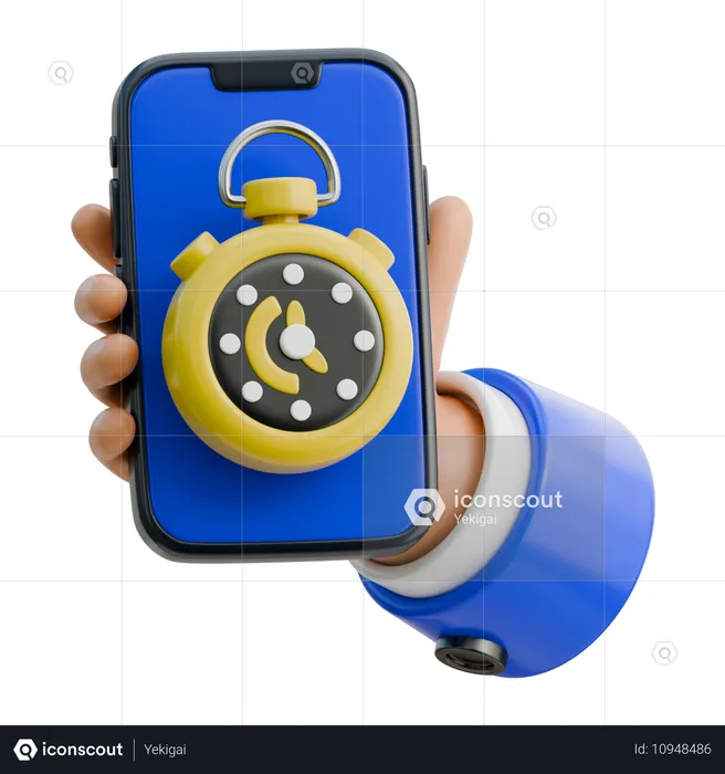 Mano sosteniendo un teléfono inteligente mostrando un temporizador de cuenta regresiva  3D Icon