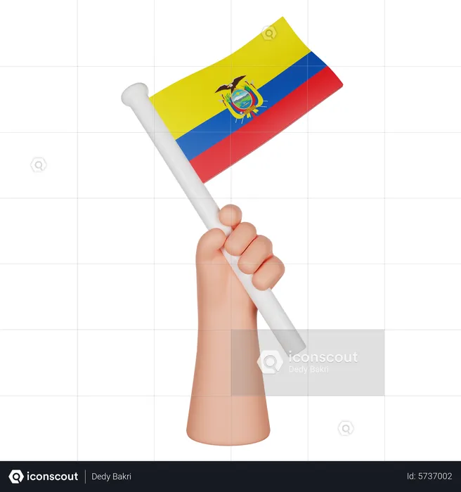 Mano sosteniendo una bandera de ecuador Flag 3D Icon