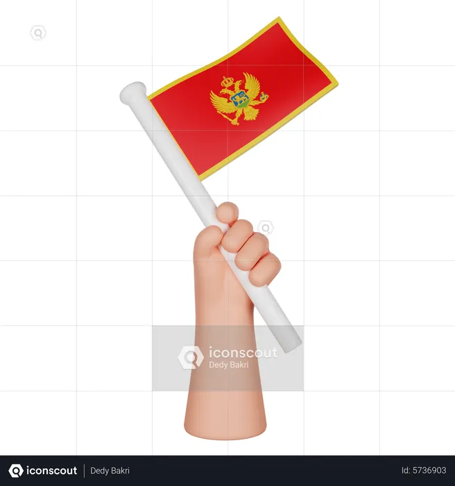 Mano sosteniendo una bandera de montenegro Flag 3D Icon