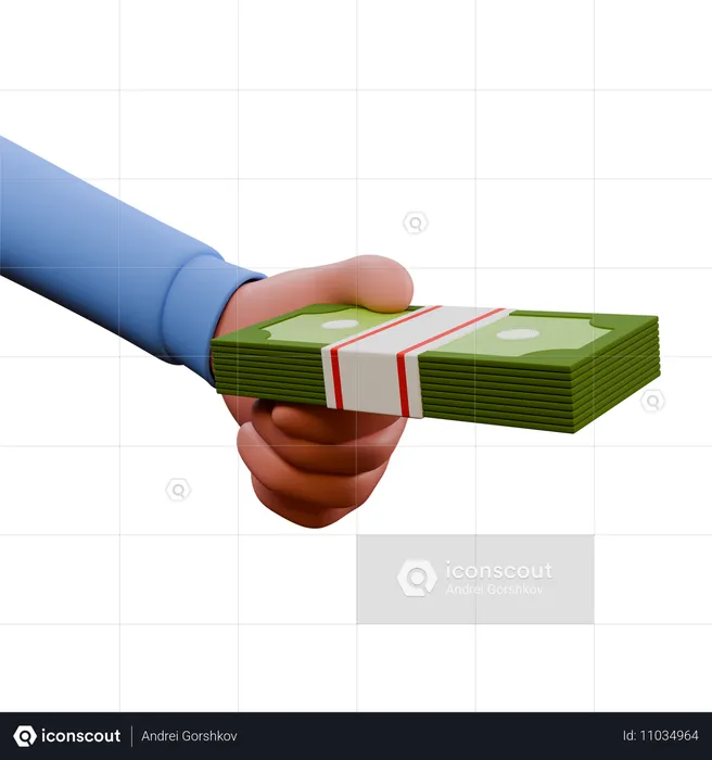 Mano sosteniendo una pila de billetes de dólar  3D Icon