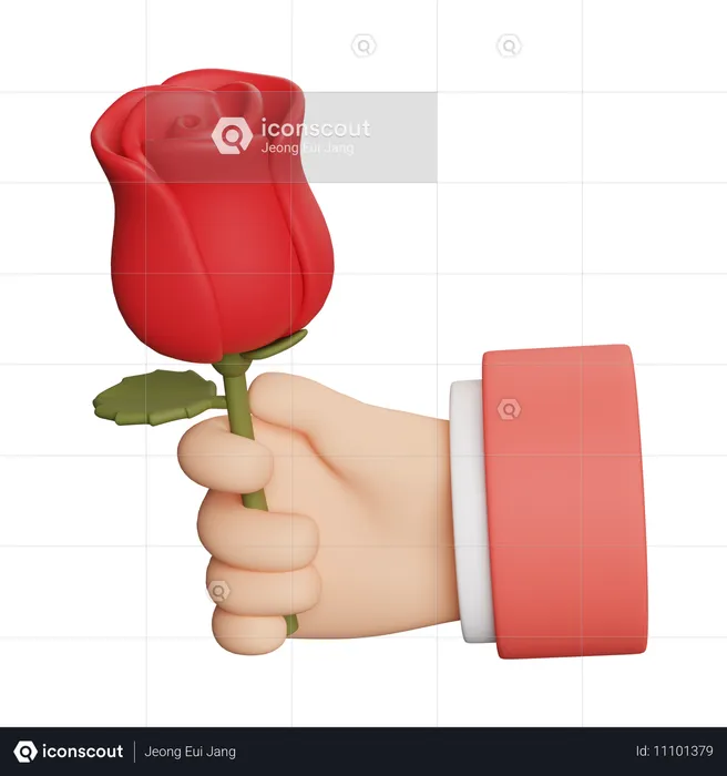 Mano sosteniendo una rosa  3D Icon