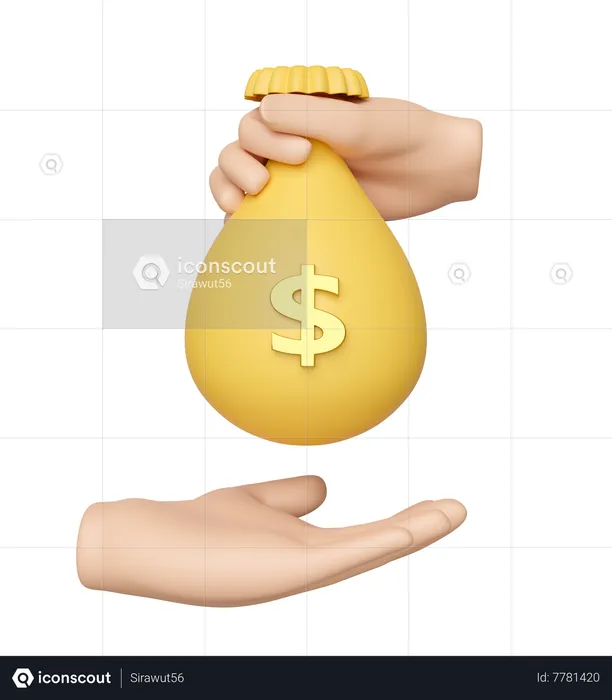Manos sosteniendo bolsa de dinero  3D Illustration