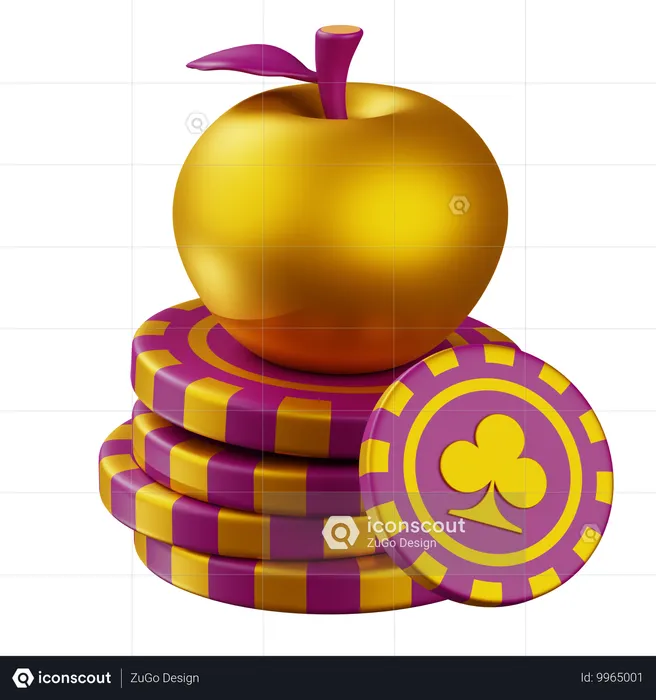 Manzana dorada morada con chip club  3D Icon