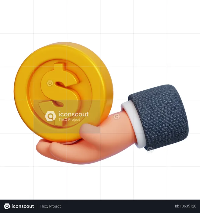 Mão segurando uma moeda de dólar  3D Icon