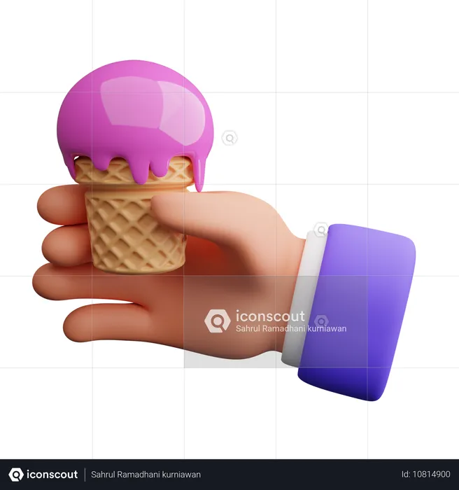 Mão segurando uma casquinha de sorvete  3D Icon