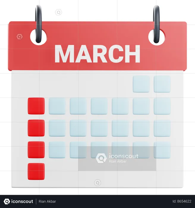 March Calendar  3D Icon