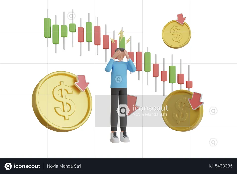 Market prices falling due to global recession  3D Illustration