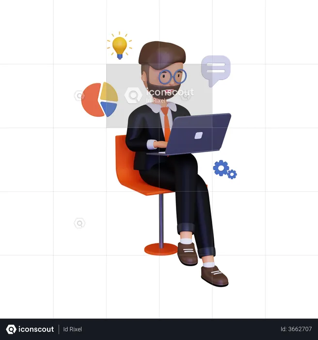 Marketing analyzer working on laptop  3D Illustration