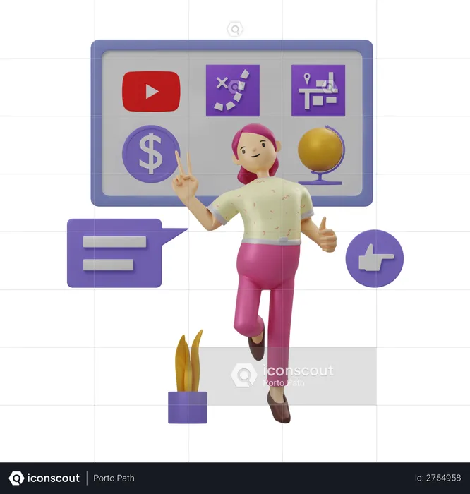 Marketing employee working on social marketing  3D Illustration