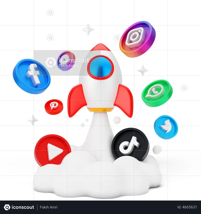 Aterrizaje de marketing en redes sociales  3D Illustration