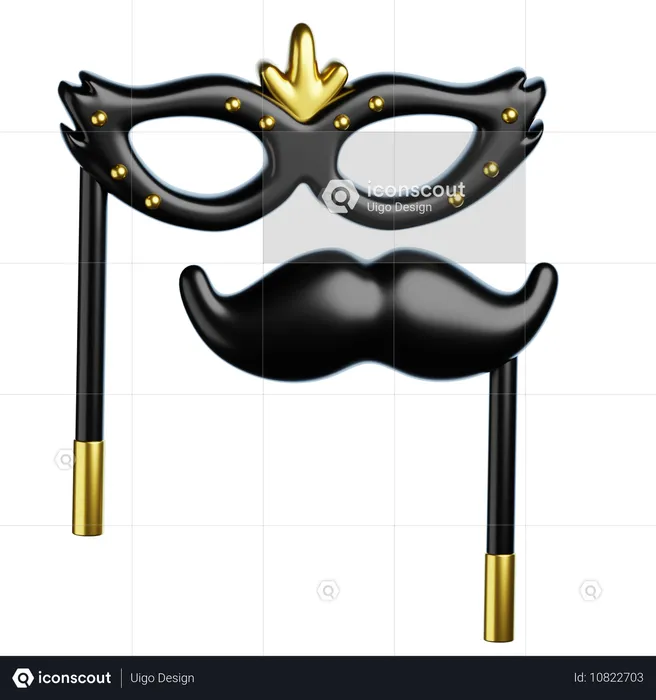 Masque de fête du nouvel an avec moustache  3D Icon