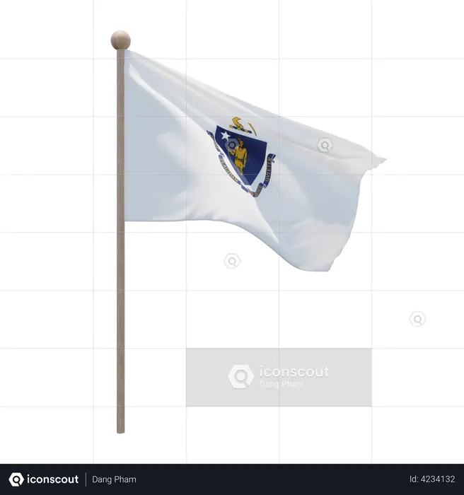 Massachusetts Flag Pole  3D Flag