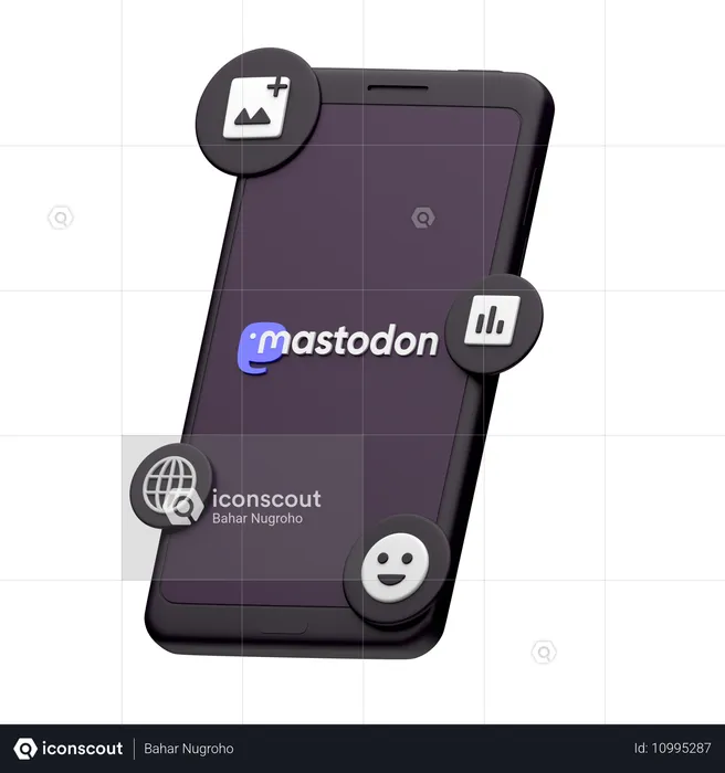 Mastodon On Smartphone Logo 3D Icon