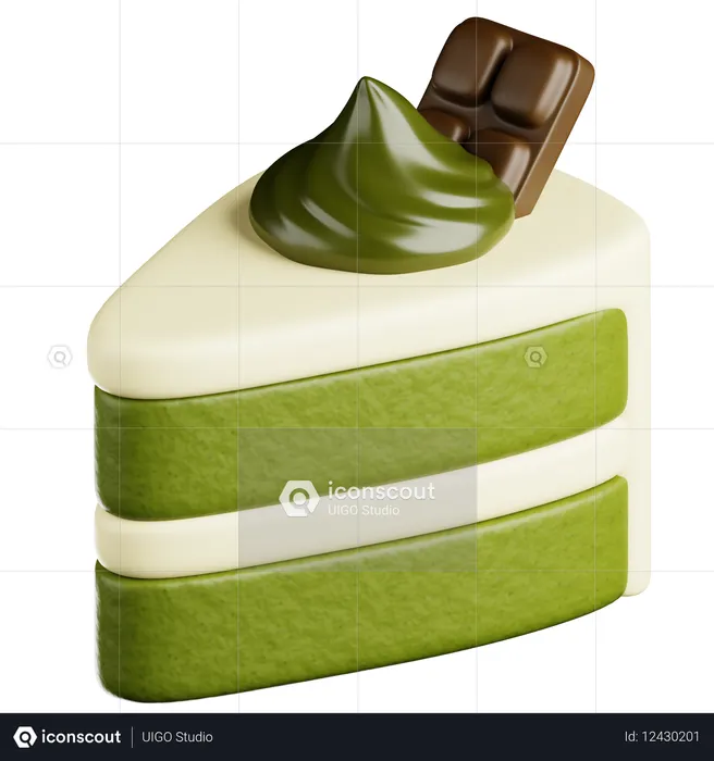 Matcha Cake Slice With Chocolate Topping 121  3D Icon
