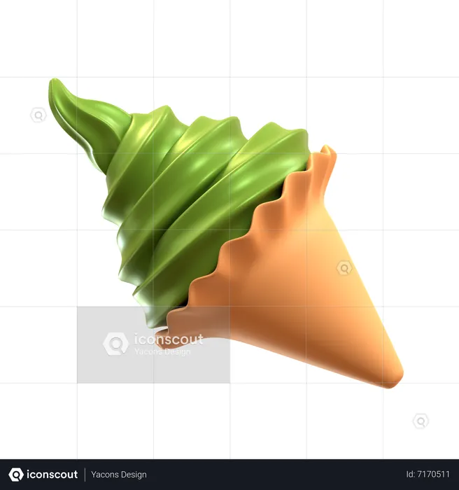 Matcha Soft Ice Cream Cone  3D Icon