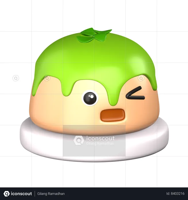 Matcha Topping Cake Wink Emoji 3D Icon