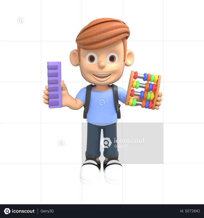 Math Student holding abacus  3D Illustration
