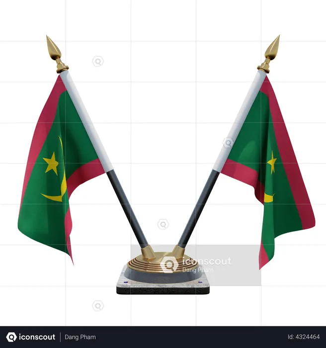 Mauritania Double Desk Flag Stand Flag 3D Illustration