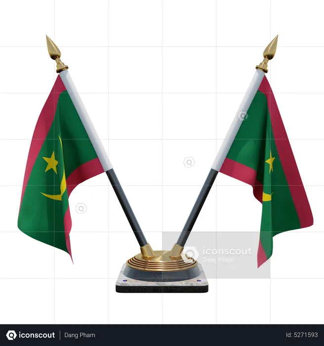 Mauritania Double (V) Desk Flag Stand Flag 3D Icon