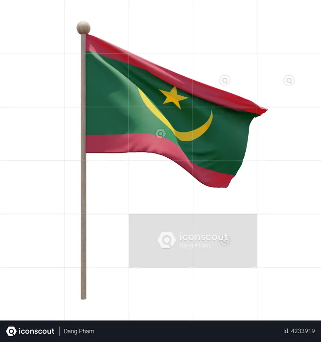 Mauritania Flag Pole  3D Flag