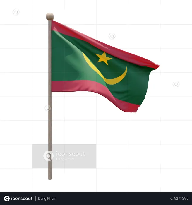 Mauritania Flagpole Flag 3D Icon