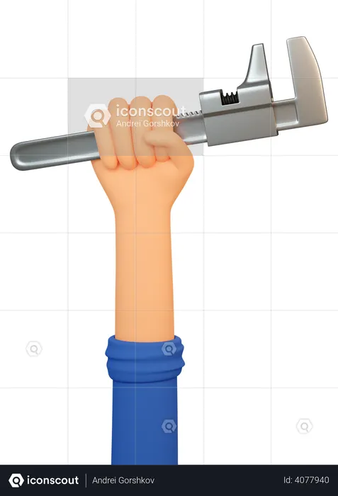 Mechanic Hand Holds Adjustable Spanner  3D Icon